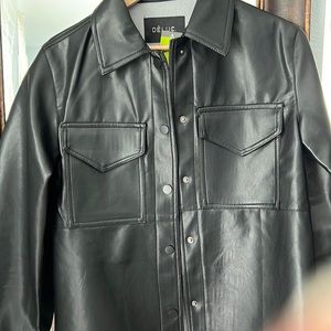 Black faux leather shirt jacket, new with tags.